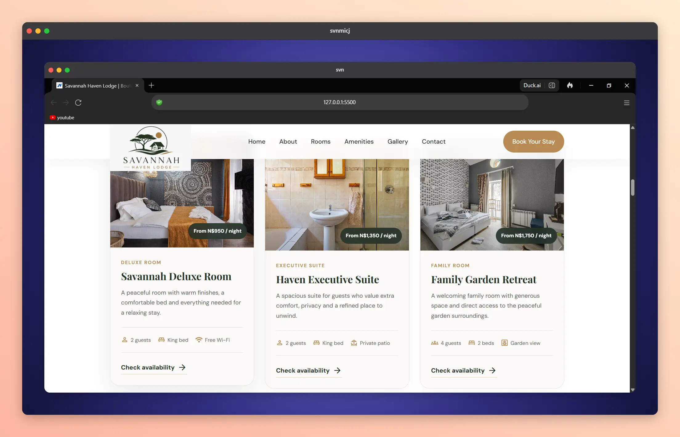 Savannah Haven Lodge website mockup